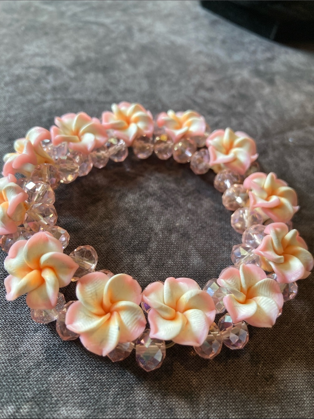 Pastel Pink and Cream Floral Bead Stretch Bracelet
